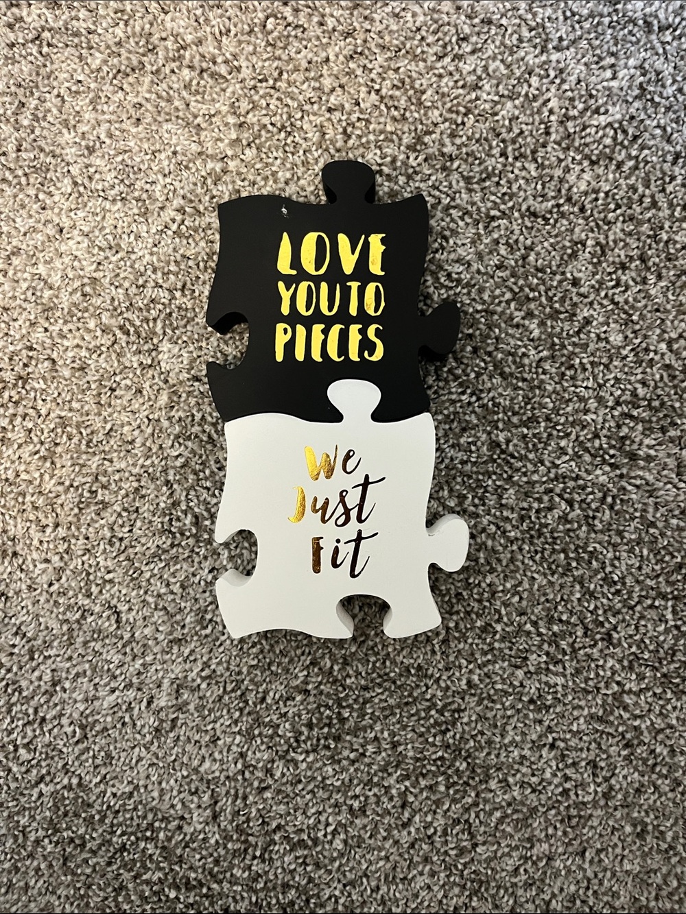 Black & White Puzzle Piece Wall Decor with Gold Lettering